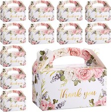 Xinnun 50 Pcs Thank You Treat Boxes Floral Design Gift Boxes Party Favor Gable B