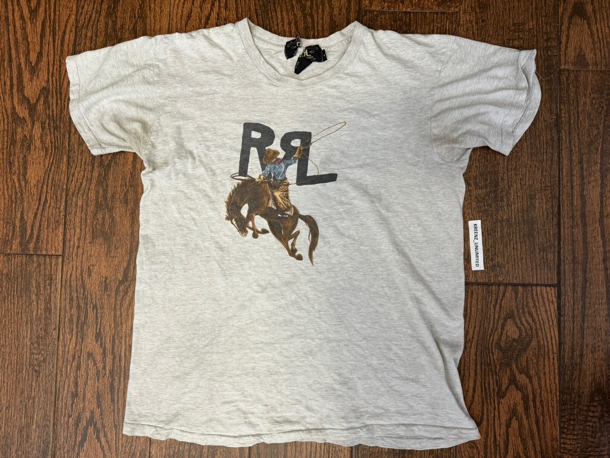 RRL RALPH LAUREN COWBOY LOGO RODEO HORSE T-SHIRT GRAY - MADE IN 