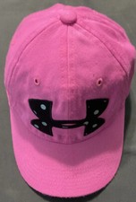 Under Armour Pink Hat Cap Youth Adjustable Cotton Black symbol W Silver Dots EUC