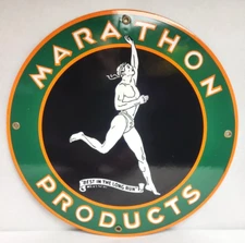 Marathon Products Porcelain Sign Speed Equipment Coated 18 Gauge Automotive