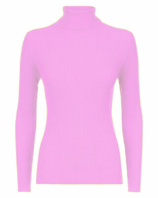 Gerippter Strickpullover Oberteil Damen Frauen hoher Rollkragen Polokragen UK