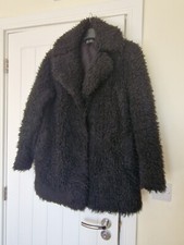 Topshop Black Fluffy Teddybear Coat *vguc*sherpa*cosy*thick*winter*trend*size14