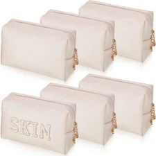 6 Pcs Preppy Patch Makeup Bag PU Leather Cosmetic Bag Waterproof Neat Travel ...