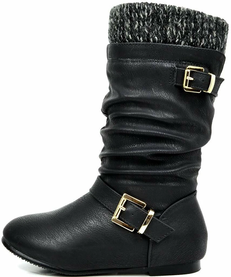 Girls Youth Knee High Boots Buckle Zipper Riding Boots Winter Boots Size 8T-6 - Image 3 of 4