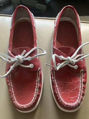 Sperry Top-Sider  Red Patent Flat Lace Up Boat Shoes Size 7