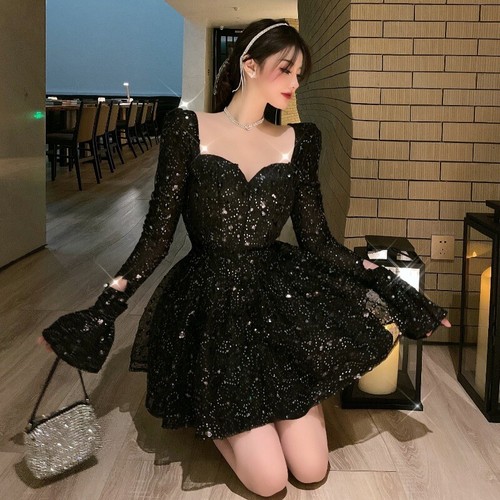 Ladies Mini Dress Glitter Sequin 