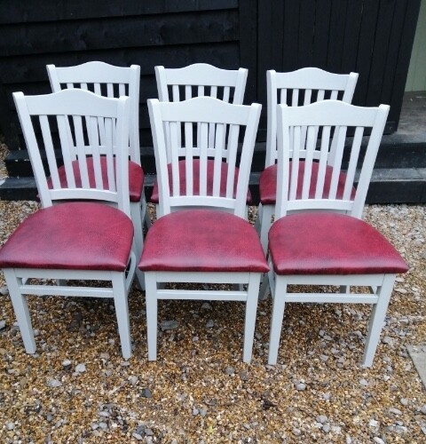 Newly Refurbished, Classic Vintage, White Chairs with Burgundy Padded Seats - Picture 1 of 1