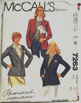 MCCALL'S PATTERN 7263  1980's DESIGNER JACKET WITH FITTING INSTRUCTIONS SIZE 20
