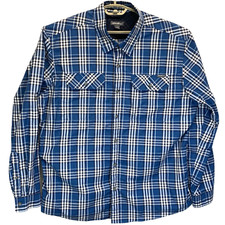 Eddie Bauer Shirt Men's 2XL Blue Plaid Roll Tab Sleeves Button Up Outdoor Hiking