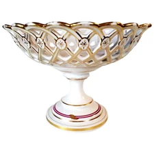 Antique Reticulated Basket Compote Porcelain in the Old Paris Style 6 3/4"