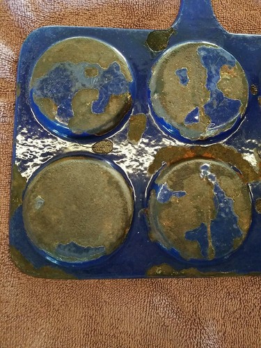 Antique Pilsen 18*90 Aebleskiver Enamel Cast Iron Skillet - Blue and White - Picture 8 of 10