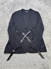 Carole Hochman Cardigan Women Small Midnight Black Mohair Blend Belted Sweater