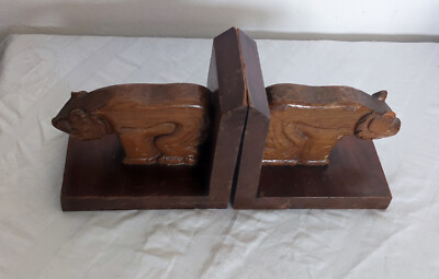 Buchstütze Holz, mit Figur Bär 2 Buchstützen. Handarbeit.