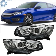 Halogen W/LED DRL Projector Headlight For Honda Civic 2016-20 Electroplated Pair