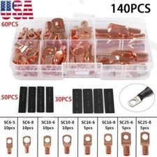 140pcs Copper Wire Lugs Battery Cable Ends Terminal Connectors Assortment Kit US