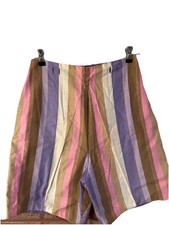 vintage retro striped zip up cotton shorts with belt loops size small
