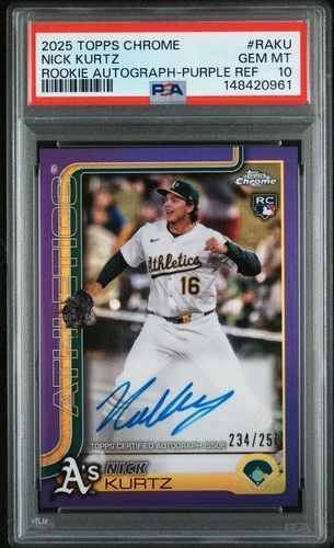 2025 Topps Chrome - Rookie Autographs Nick Kurtz Purple Refractor /250 PSA 10