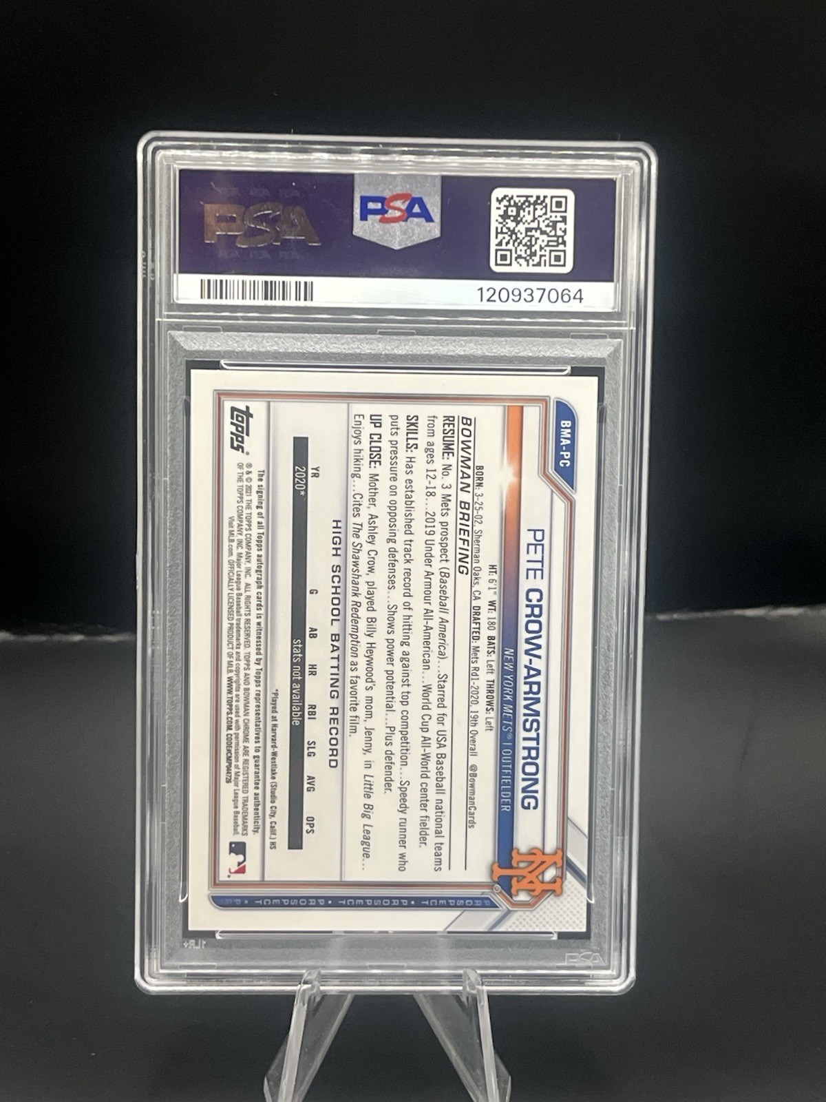 2021 Bowman Mega Box Chrome Mojo Auto RC Pete Crow-Armstrong BMA-PC PSA 10 view 3