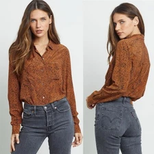 Rails Women’s 100% Silk Kate Speckled Print Shirt Button Front Longsleeve Size S