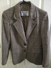 Vintage 80s Burberrys Check Houndstooth Wool Blazer Jacket Made in France