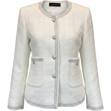 Classic Chanel Style Zara White Boucl Tweed Blazer Jacket Parisian Timeless XS