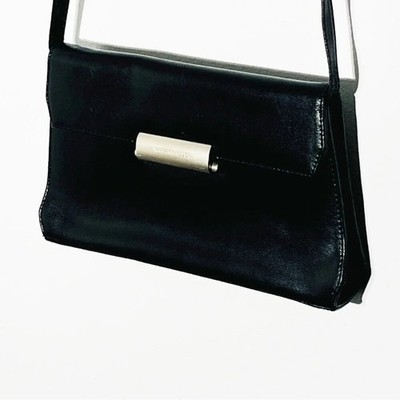 Vintage Mandarina Duck Black Leather Crossbody Bag Silver hardware