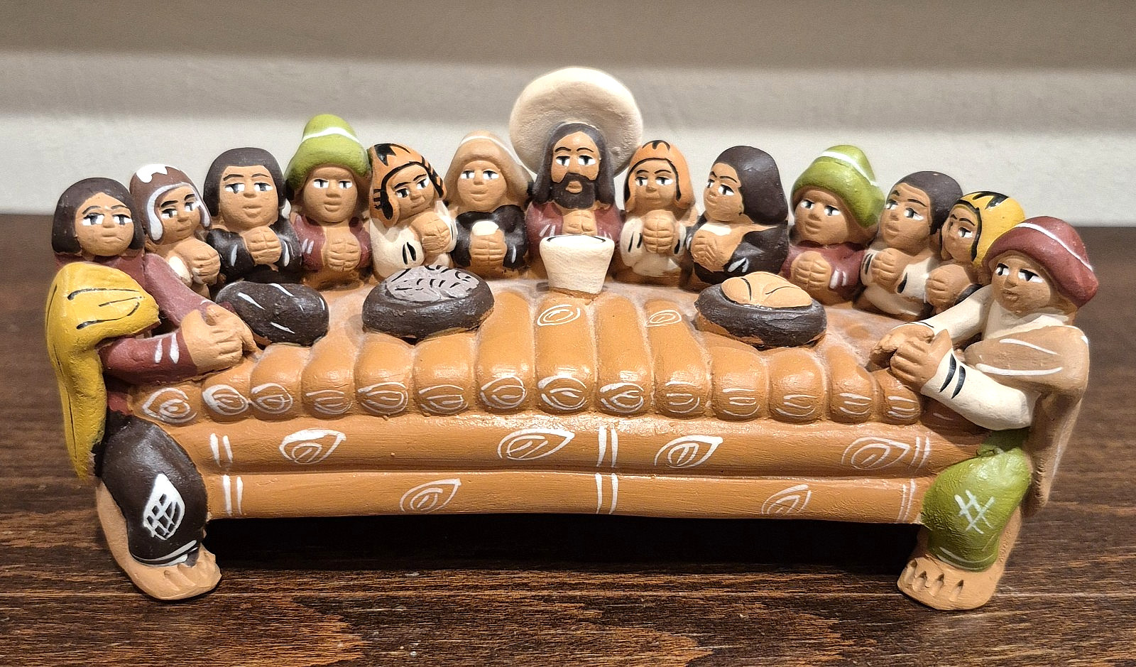 Vintage Last Supper Clay Peru Folk Art Jesus Disciples Terracotta