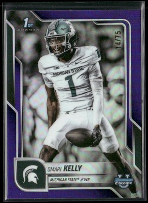 2025 Bowman University Chrome #38 Omari Kelly Purple Refractor #/75