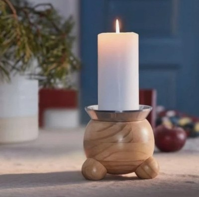 IKEA Vinterfint Pillar Candle Holders Set of 2 Pine Wood & Aluminum