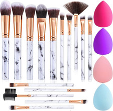 Makeup Brushes 15Pcs Marble Makeup Brush Set Premium Synthetic Kabuki Powder Bl