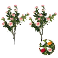 2 Pack Artificial Camellia Tree 36" Outdoor Decor w/ Metal Stake Fade Ressitant