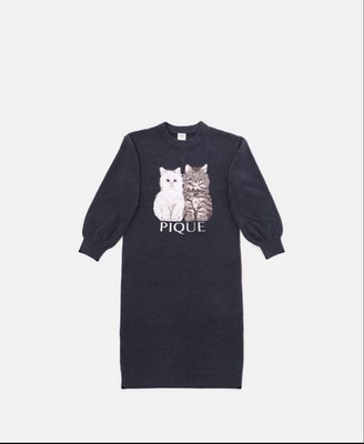 Gelato Pique Airy Moko Twin Siberian Cat Jacquard Dress Navy