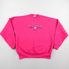 Vintage Guess Sweatshirt Mens XL Pink Crewneck Pullover Embroidered 90s USA
