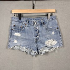 Levis 501 Original High Rise Distressed Denim Cutoff Shorts Light Wash W27