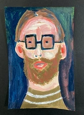 Portrait Painting Nerdy Man Glasses Naive Primitive Expressive 4x6 Wall Art
