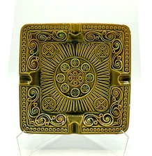 Unique Japanese Mid Century / 1970s Green-Yellow Ceramic Cigar Ashtray