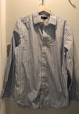 Banana Republic Men's Dress Shirt 16-16.5 L Cotton Blue Stripe Slim Fit No Iron