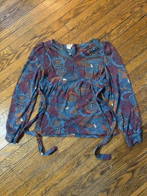 Vintage 60s Hippie Boho Long Sleeve Shirt Womens XS Psychedelic Pattern Floral