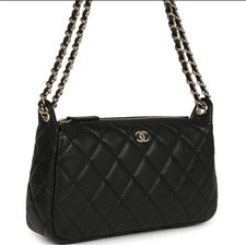 NIB 25C CHANEL Crossbody Black Caviar Leather Bag with Gold Hardware. Authentic