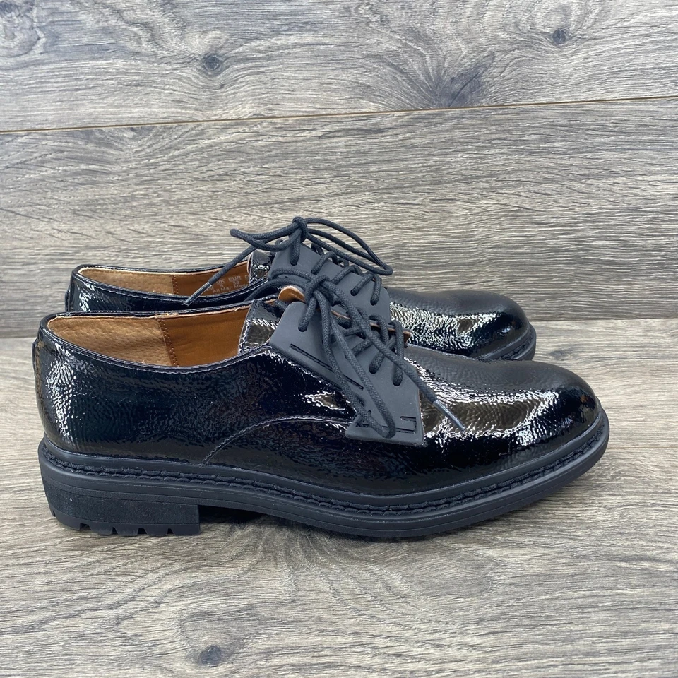 Zapatos Oxford Franco Sarto de charol negro con cordones para mujer talla 8 M Foto 2 de 4