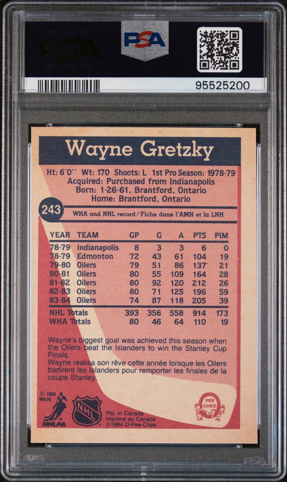 1984 O-PEE-CHEE #243 WAYNE GRETZKY PSA 7 view 2