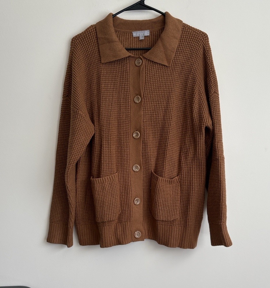 Evolution Women’s Brown Button Up Collared Cardig… - image 1