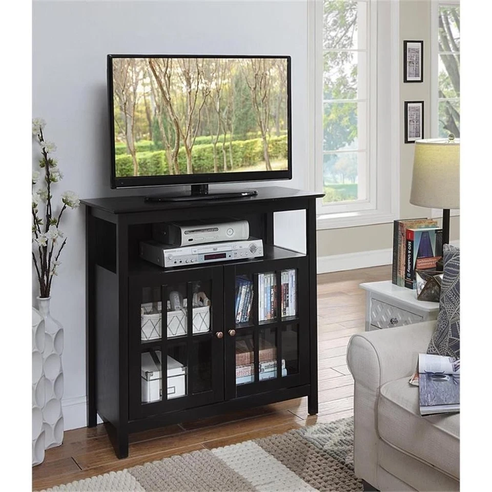 Soporte de TV Convenience Concepts Big Sur Highboy en acabado de madera negra Foto 4 de 4