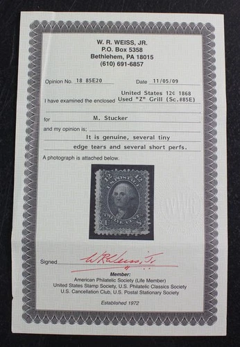 CKStamps: US Stamps Collection Scott#85E 12c Washington Used Cert