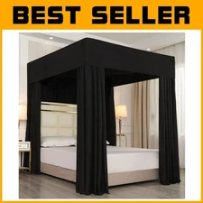 Elegant Black Four Corner Canopy Bed Curtains for Queen Size with Easy Install