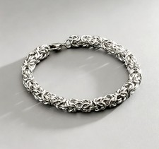 Chunky Silver Plated Byzantine Chain Bracelet Braided Textured Wide Bangle