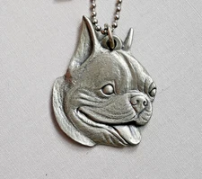 Rawcliffe Pewter Boston Terrier Pendant Necklace Signed Vintage 1982