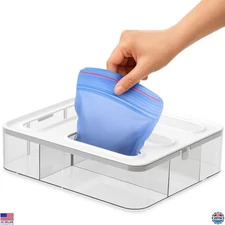 4-in-1 Food Storage Bag Organizer for Kitchen, Drawer with Labels, White