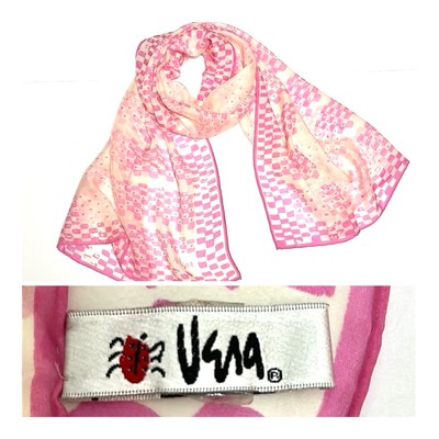 Vera Neumann Large Silk Chiffon Rectangle Scarf Pink Ivory Hand Rolled 27x68 