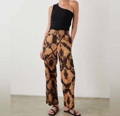 Rails Women s Brendon Pants SMALL Tigers Eye Wide Leg Pockets Smocked Waist